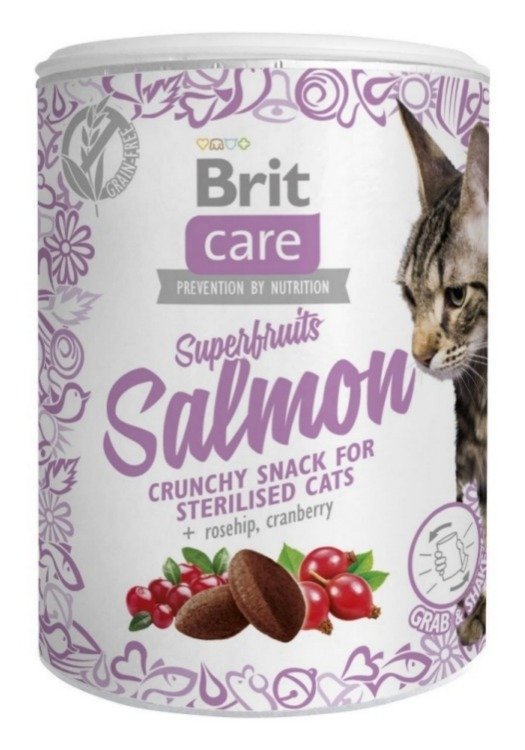 Brit Care Cat Snack Superfruits Salmon 100 g bezzbożowa przekąska dla kotów sterylizowanych