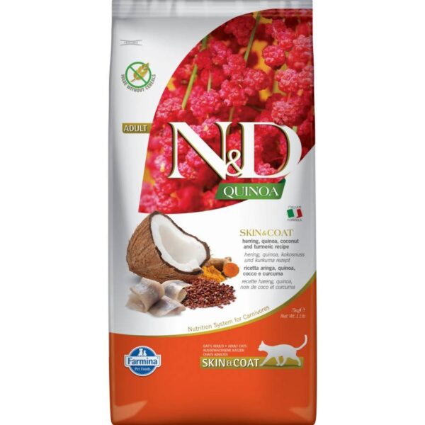 N&D Cat Quinoa Skin & Coat Herring 5 kg karma bezzbożowa dla kotów z alergiami pokarmowymi