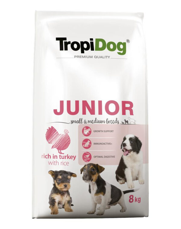 TropiDog Premium Junior S&M Turkey & Rice 8 kg karma dla psów szczeniaka
